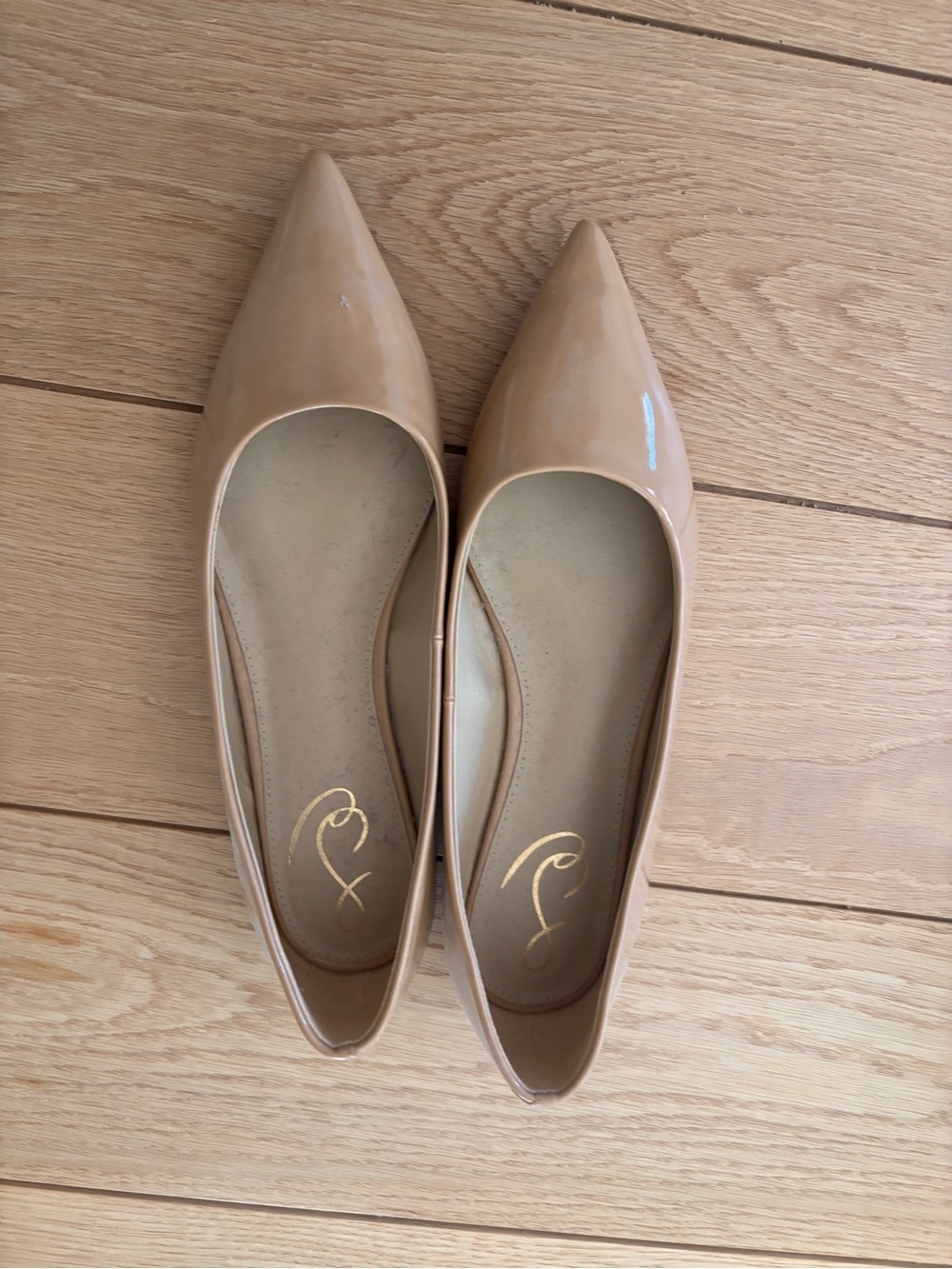 Sam Edelman Wanda Pointed Toe Patent Beige Flats